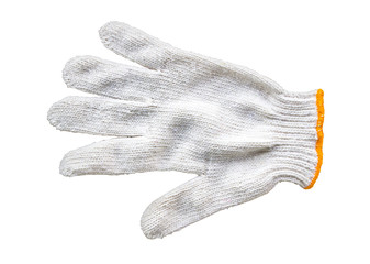 Yellow and black fabric gloves isolated on white background.