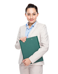 Asian business woman hold clipboard