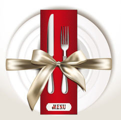 Restaurant background with a plate and cutlery