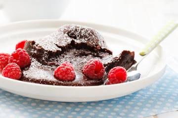 chocolate dessert with raspberries