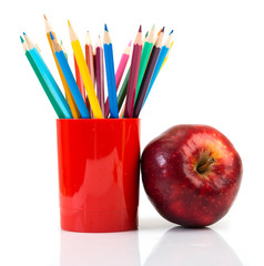  pencils and apple. Back to school concept.