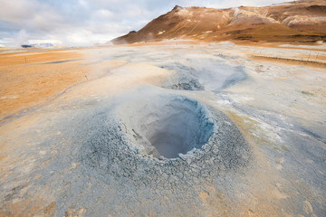 Mudpots in the geothermal area Hverir, Iceland
