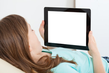 Girl Using Digital Tablet With Blank Screen © Andrey Popov