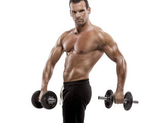 Fototapeta na wymiar Muscle man holding weights