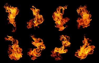 Foto op Plexiglas Vlam Brand vlammen collectie geïsoleerd op zwarte achtergrond