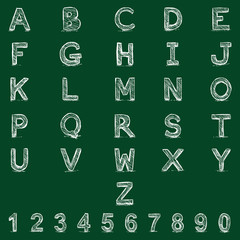 Vector Sketch Alphabet with Numbers. Chalk on Blackboard