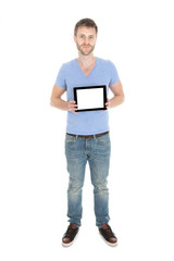 Confident Man In Casuals Holding Digital Tablet