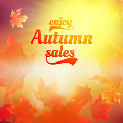 Autumn sale realistic Leaves typography poster.