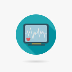 monitor in the ICU. ECG Flat style Icon with long shadows