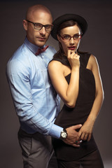 Sexy stylish retro couple in glasses