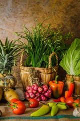 still life  Vegetables, Herbs and Fruits.