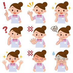 若い店員の表情セット