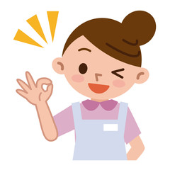 OKサインの若い店員