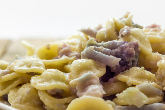 Orecchiette pasta with purple cauliflower
