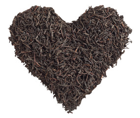 Obraz na płótnie Canvas Tea love. Tea leaves in the form of heart isolated