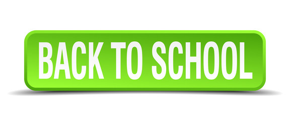 back to school green 3d realistic square isolated button