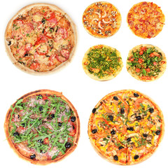 Collage of different pizza isolated on white