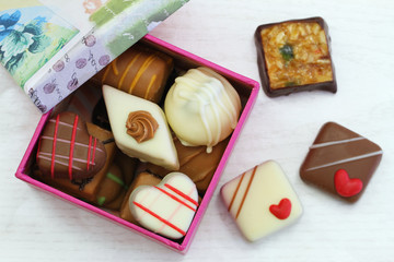 Selection of chocolates in a box