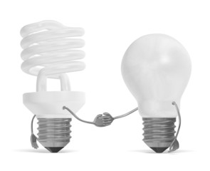 Spiral light bulb and tungsten one handshaking isolated