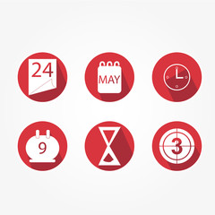 Main icons Set of time, with hourglass, clock etc. - red