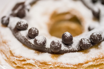 Macro shot of chocolate doughnut