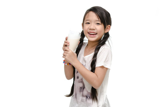 Little Asian Girl Drinking Milk