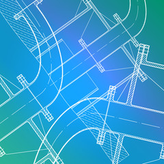 drawing made ​​with white lines on blue-turquoise background