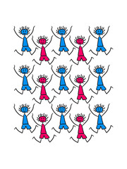 Springende fallende Freunde Team Crew Muster