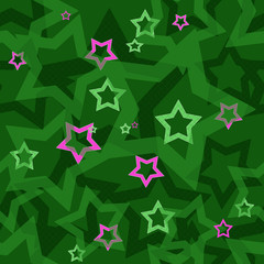 Seamless green pattern with stars