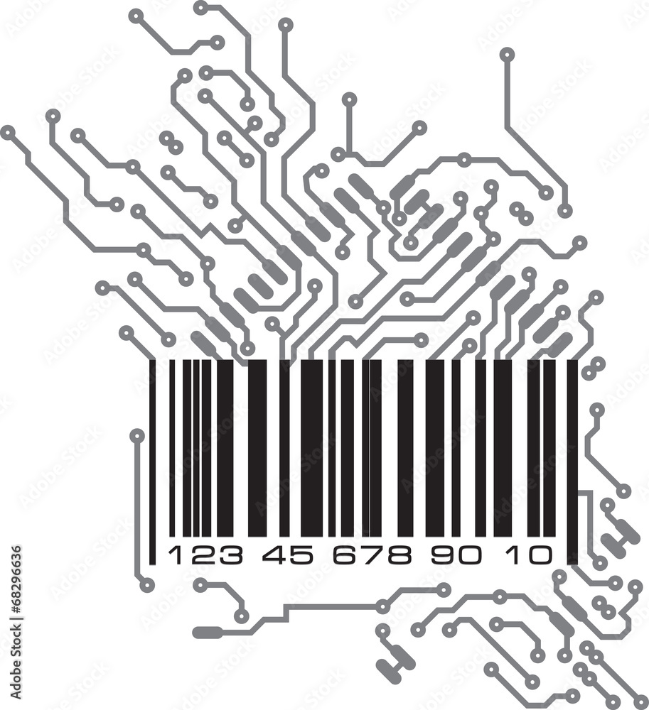 Aufkleber bar code in pcb-layout style. vector illustration.