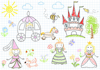 Vector sketches with happy princesses
