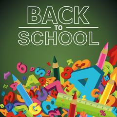 Back to school background with letters, numbers and colored penc