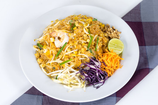 Thai food Name "Pad thai" , Stir fry noodles with shrimp  and mi