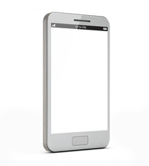 white smartphone with blank screen isolated