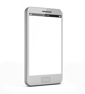 white smartphone with blank screen isolated