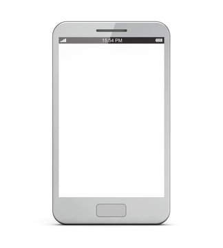 white smart phone with blank screen isolated