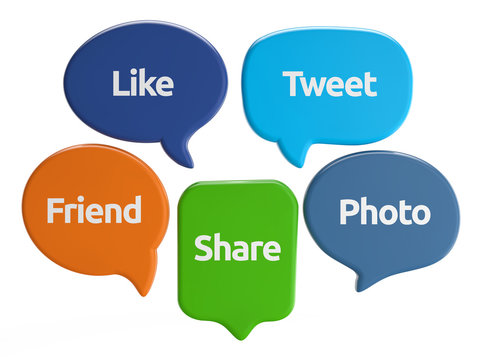 social media speech bubbles (like, tweet, friend, share, photo)