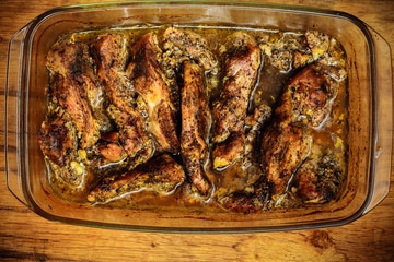 Food. Roasted chicken meat with spices and herbs