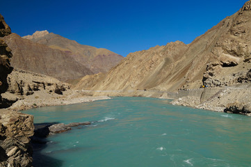 Beautiful landscape of  mountain and river on the way  to Basgo