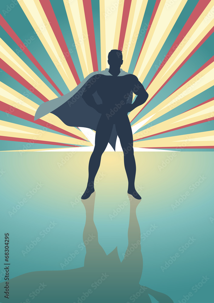 Wall mural A superhero standing in front of colorful light burst