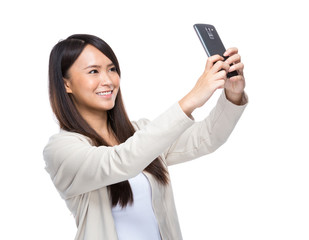 Fototapeta premium Young woman take selfie mobile phone