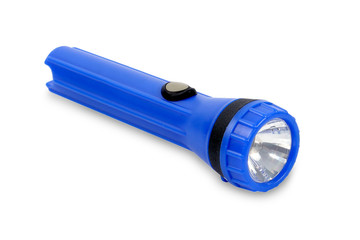 Blue flashlight LED isolated on white background.