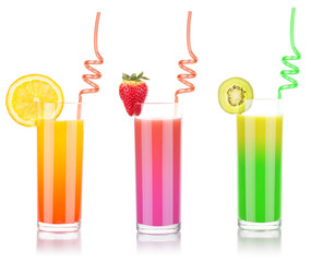 tasty summer fruit drinks in glass with splash