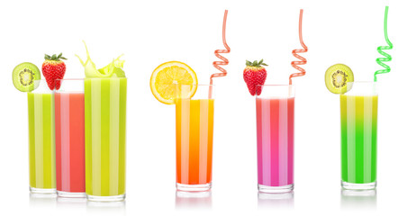 tasty summer fruit drinks in glass with splash