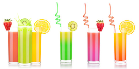 tasty summer fruit drinks in glass with splash
