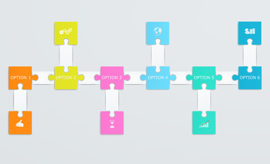 Parts of paper puzzles with icons. Business concept, template in