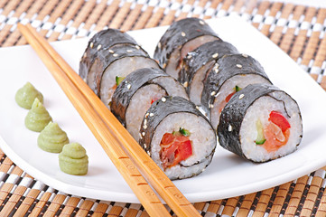 Traditional fresh japanese sushi rolls