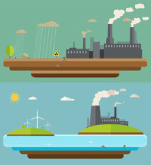 Ecology concept. Green energy and environment pollution designs
