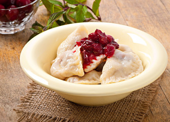 Cherry dumplings with mint
