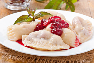 Cherry dumplings with mint